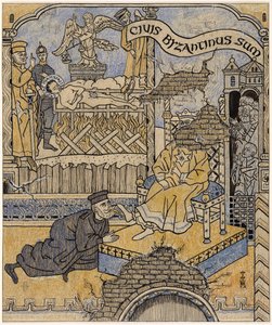 Het herontdekte muurschildering in het Justitiepaleis in Byzantium; Simplicissimus V/34 door Thomas Theodor Heine