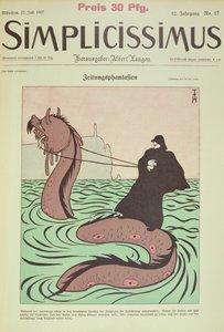 Kaiser rijdt de Zeeslang naar Engeland, omslag Illustratie van Simplicissimus