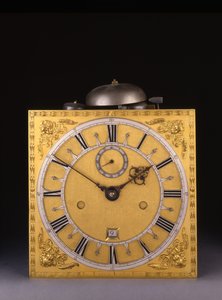 Detail van een Charles II Romeinse slagklok met maandgang door Thomas Tompion
