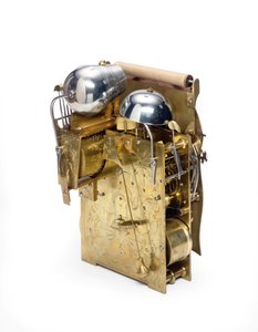 Detail van een George III groene en vergulde Japanned muzikale automaat tafelklok die de Lord Mayor