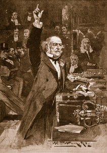 Invoering van de Home Rule Bill: Mr. Gladstone houdt zijn slotrede, 1886, illustratie uit 