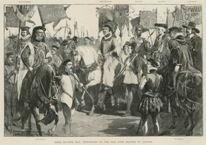 Dag van de burgemeester: Optocht van de oude Lord Mayors van Londen (litho) door Thomas Walter Wilson