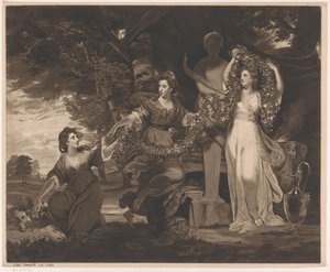 Portret van Barbara Beresford, Elizabeth Gardiner en Anne Townshend als de drie gratiën door Thomas Watson