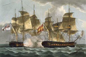 Verovering van de Mahonesa, 13 oktober 1796, gegraveerd door Thomas Sutherland voor J. Jenkins