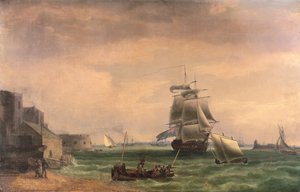 Oorlogsschepen en kleine vaartuigen in de haven van Portsmouth