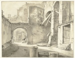Italiaanse gebouwen met links een poort door Thomas Wijck