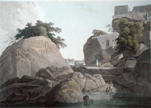 Zuidoostelijk uitzicht op de Fakeers Rots aan de rivier de Ganges, nabij Sultaungunge, plaat X uit 