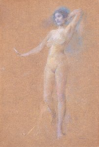 Staande naaktfiguur van een meisje door Thomas Wilmer Dewing