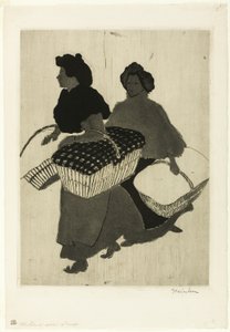 Wasvrouwen die hun werk terugnemen door Théophile Alexandre Pierre Steinlen