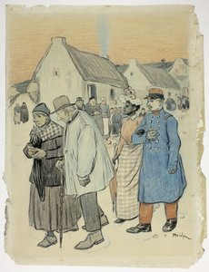 Straatbeeld met twee koppels door Théophile Alexandre Pierre Steinlen