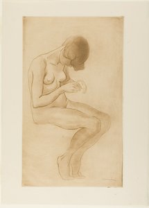Vrouw repareert haar nagels door Théophile Alexandre Pierre Steinlen