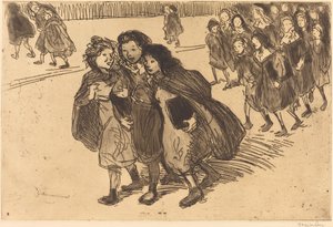 Meisjes die van school komen door Théophile Alexandre Steinlen