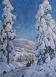 Paard en slee in winterlandschap