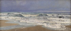 Grijze dag bij de Noordzee met branding door Thorvald Niss