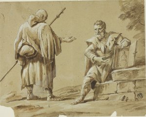 Twee Pelgrims met Draagbaar Heiligdom door Tiberius Dominikus Wocher
