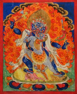 Een angstaanjagende godheid in Yab-Yum, 19e eeuw door Tibetan School