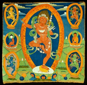 Thangka schilderij met de Dakini Vajravarahi (Do rje pag mo) Tibetaans (tempera op calico)