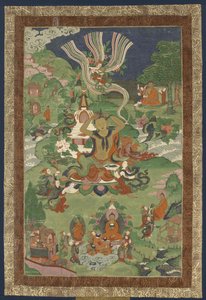 Thangka met scènes uit het leven van de Boeddha, tweede helft van de 19e eeuw