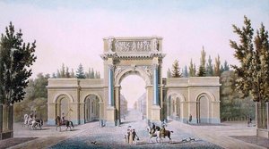 Porte de Guillaume, Brussel, uit Choix des Monuments, Edifices et Maisons les plus remarquables du Royaume des Pays-Bas door Pierre Jacques Goetghebuer, gegraveerd door de auteur, gepubliceerd 1827
