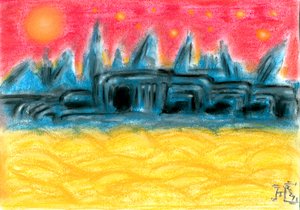 Zonsondergang in Alien City