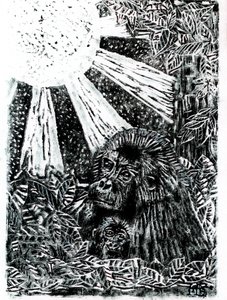 De gorillafamilie in de jungle door Tim Hoinkis