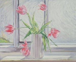Tulpen Tegen Bewegend Water door Timothy Easton