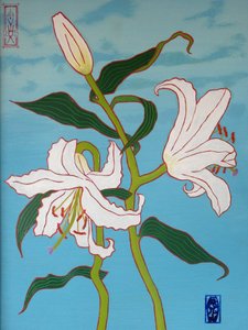 Witte lelie op een blauwe achtergrond