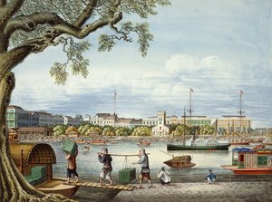 De Hongs van Kanton, ca. 1852 (gouache op papier) door Tinqua