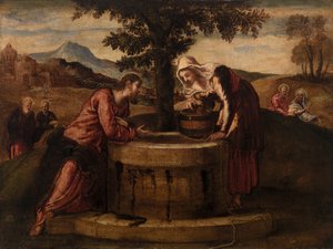 Christus en de Vrouw van Samaria door Tintoretto (Jacopo Robusti)