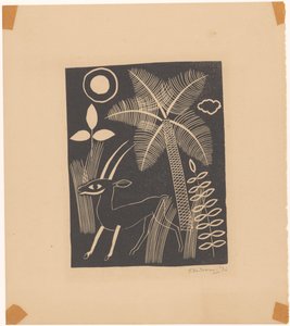 Hert met palmboom door Tinus van Doorn (signed by artist)