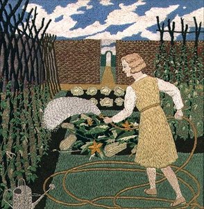 Een Vrouw die de Tuin Bewatert