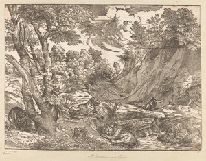 Landschap met de heilige Hieronymus door Titiaan