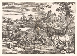 Landschap met melkmeid door Titiaan