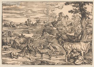 Landschap met melkmeid door Titiaan