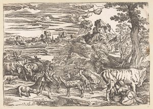 Landschap met melkmeid door Titiaan