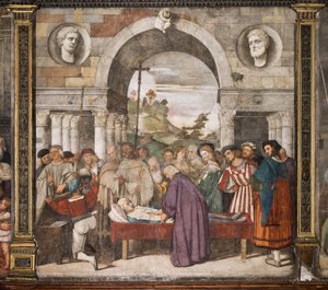 Het hart van de vrek in de kist, de noordelijke muur, School van de Heilige, Basiliek van St. Antonius (Basiliek van de Heilige), Padua, Italië door Titian (c.1488 1576)