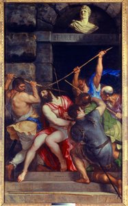Christus met doornenkroon Schilderij door Tiziano Vecellio genaamd Titian (1485-1576) 16e eeuw