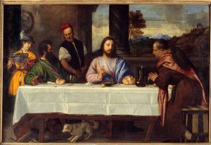 Avondmaal in Emmaüs Ontmoet Jezus met pelgrims door Titian (c.1488 1576)