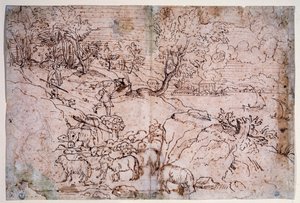 Studie van landschap met schapen door Titian (c.1488 1576)