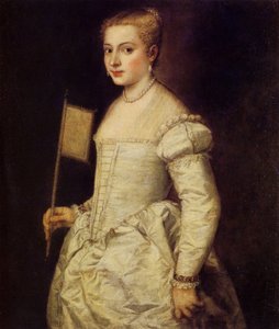 Portret van een dame in het wit, ca. 1561 door Titian
