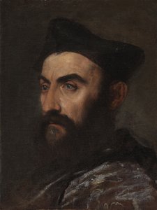 Portret van een geestelijke, buste lengte, in een blauwe jas en zwarte hoed - een fragment