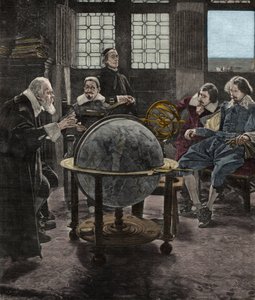John Milton bezoekt Galileo Galilei in zijn gevangenis van de Inquisitie in Arcetri, nabij Florence, in 1640. 19e-eeuwse gravure naar een schilderij van T. Lessi