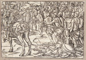 Cincinnatus beveelt de Aequi onder het juk door te gaan door Tobias Stimmer