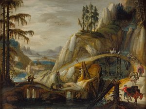 Reizigers in een Alpenlandschap door Tobias Verhaecht