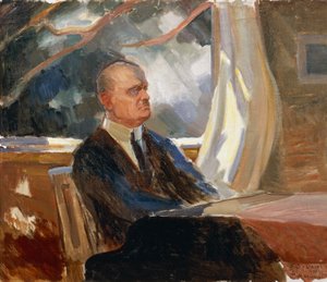 Portret van de Finse componist en violist Jean Sibelius door Toivo Santeri Salokivi