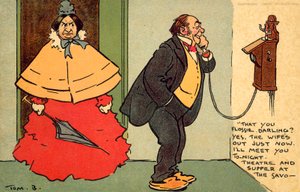 Theater en diner in het Savoy (chromolitho) door Tom Browne
