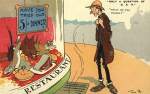 Zwerver kijkt in een restaurantvenster