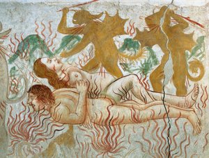 Het Laatste Oordeel, Hel, verdoemd koppel in vlammen door Tommaso (active 1479 1509) (workshop) Cagnola