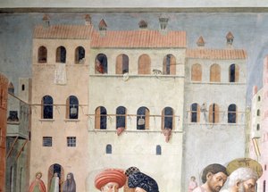 St. Peter geneest een kreupele en de opwekking van Tabitha, detail van de achtergrondarchitectuur