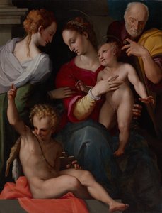Heilige Familie met het Mystieke Huwelijk van Sint-Catharina door Tommaso d’Antonio Manzuoli, called Maso da San Friano